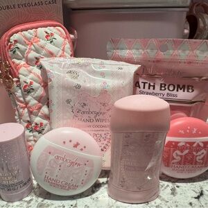 Amber Glow Pink Self-Care Bundle – Bath Bomb, Hand Creams, Deodorant, Hair Wax S